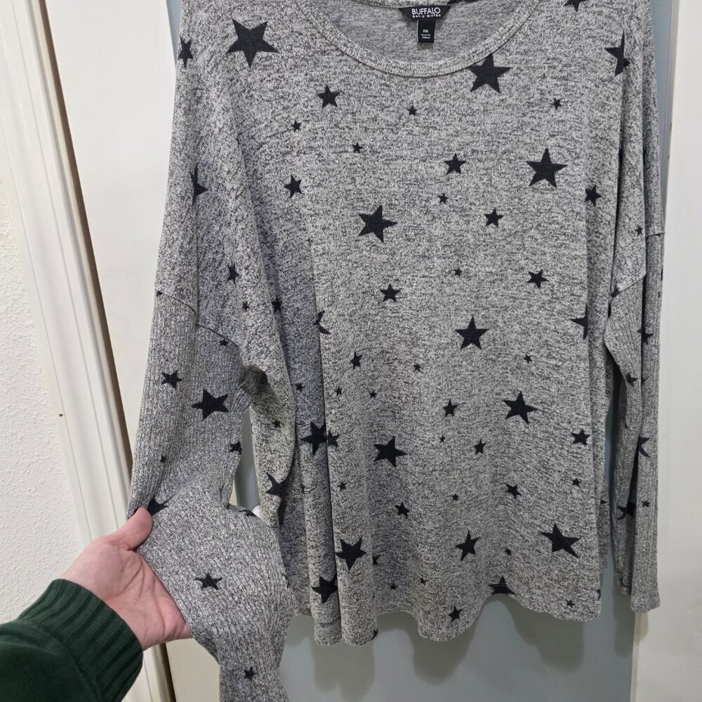 Buffalo David Bitton XXL Star Print Sweater Top Cozy Knit Batwing Sleeve Gray - Picture 5 of 9
